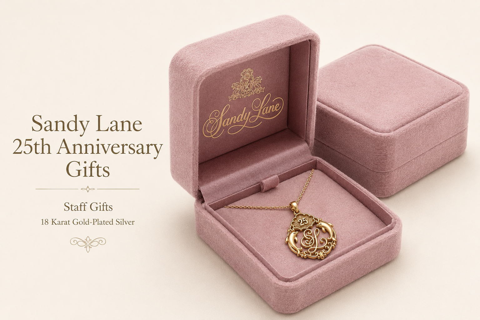 Sandy Lane 25th anniversary staff gift and bespoke pink presentation packaging